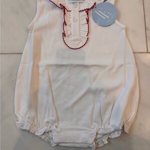Little English Ruffled Henley Bubble with Red Trim